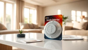 Promote safety with a smoke detector battery in a stylish home setting emphasizing reliability.