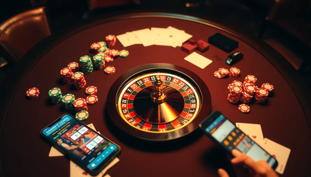Vivez le frisson du casino en ligne français avec des jetons de poker vibrants et des cartes élégantes sur une table luxueuse.