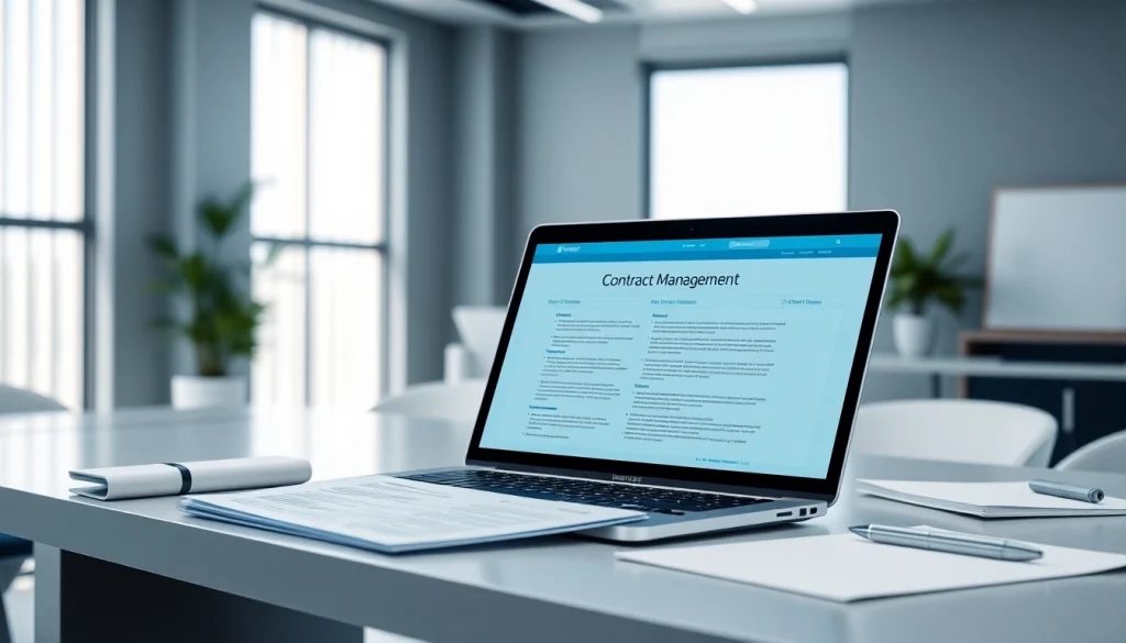 Engage with effective contract management using a professional workspace setting that highlights essential tools.