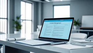Engage with effective contract management using a professional workspace setting that highlights essential tools.