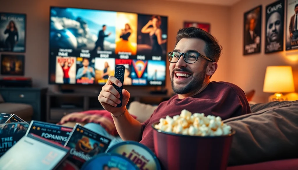 ดูหนัง กับผู้ชมที่มีความสุขในห้องนั่งเล่นที่อบอุ่น