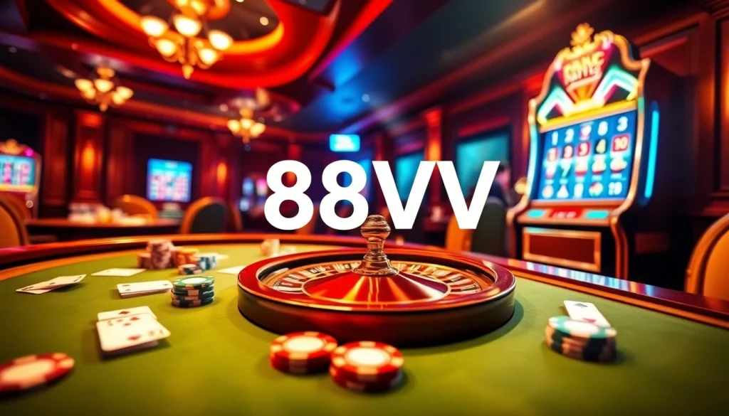 88VV players enjoying luxury gaming at a vibrant online casino showcase.