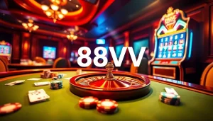 88VV players enjoying luxury gaming at a vibrant online casino showcase.
