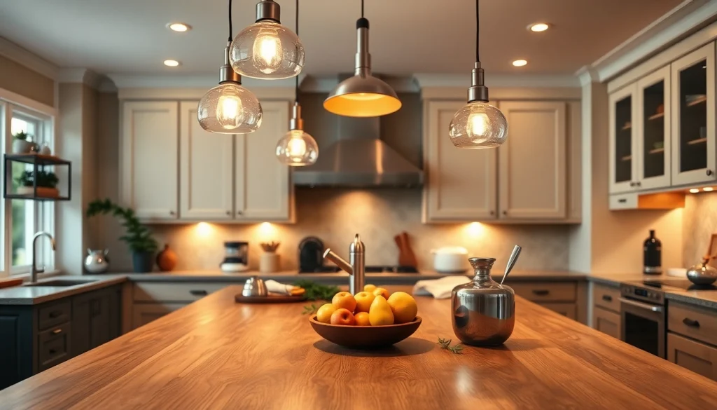 Enhance your space with stylish island lighting illuminating a modern kitchen.