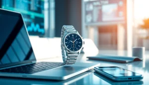 Finesse Smart Watch showcasing health metrics in a modern office environment.