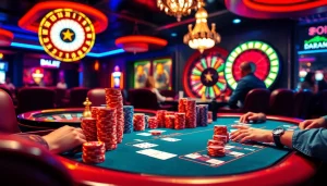 Petaruh yang terlibat merencanakan strategi di meja poker di tengah kasino mewah, menggambarkan adegan-adegan dari www.dalessouthlakepharmacy.com/transfer-prescription.