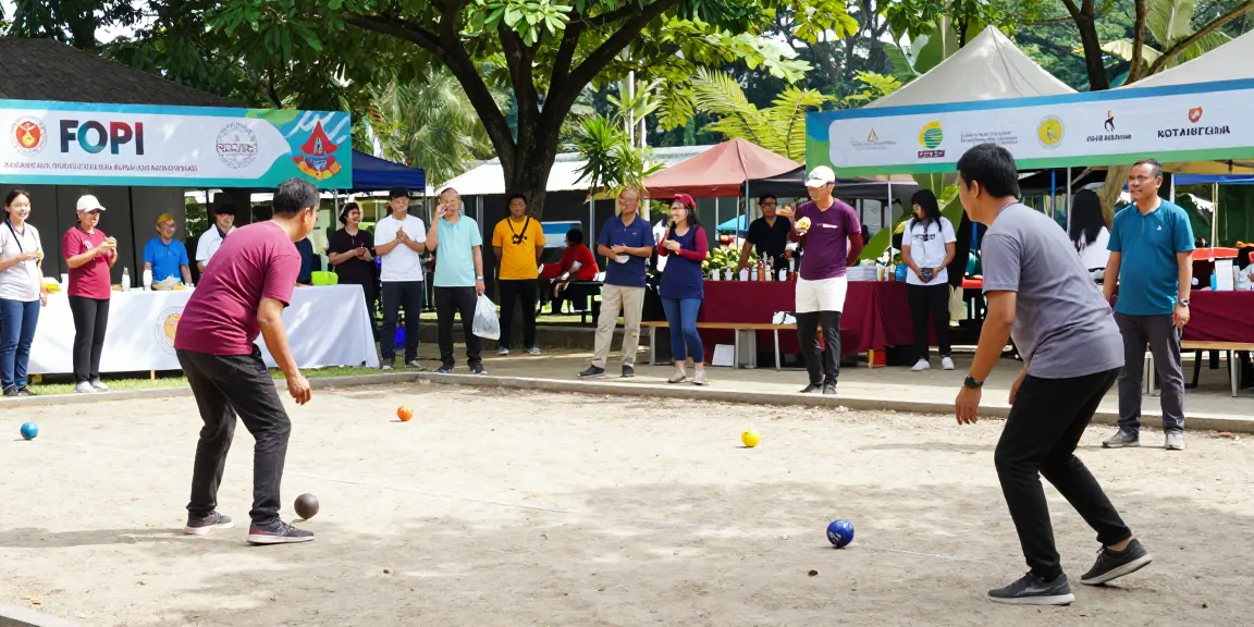 Suasana kompetisi petanque komunitas di fopikotabontang.org dengan partisipasi beragam usia dan antusiasme penonton.