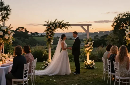 rokok88 slot exquisite outdoor wedding venue with elegant decor and romantic lighting
